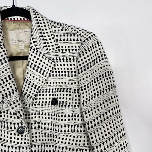 Banana Republic Womens 6 Black Ivory Heritage Safari Textured Blazer Jacket - Picture 3 of 9